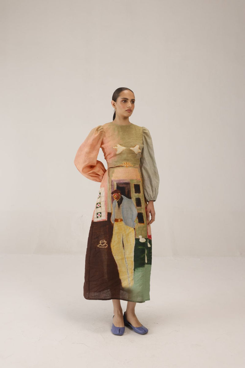 EURO LONG DRESS - MORNING COFFEE all linen by CORD for women in Singapore