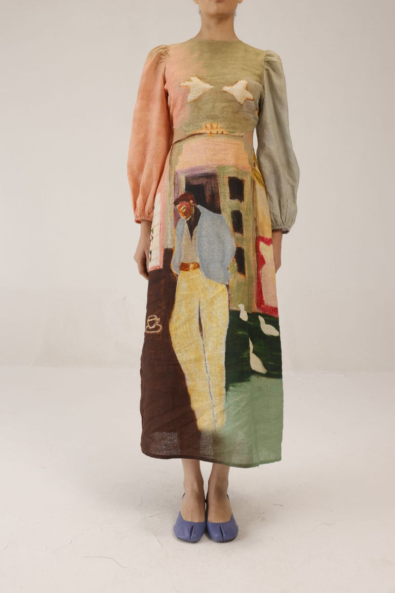 EURO LONG DRESS - MORNING COFFEE all linen by CORD for women in Singapore