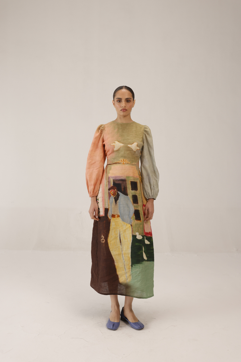 EURO LONG DRESS - MORNING COFFEE all linen by CORD for women in Singapore