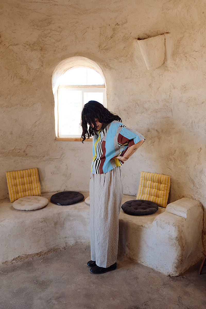 Easy Pants-Monochrome handwoven cotton pant/trouser by World of Crow in white,navy for women in Singapore