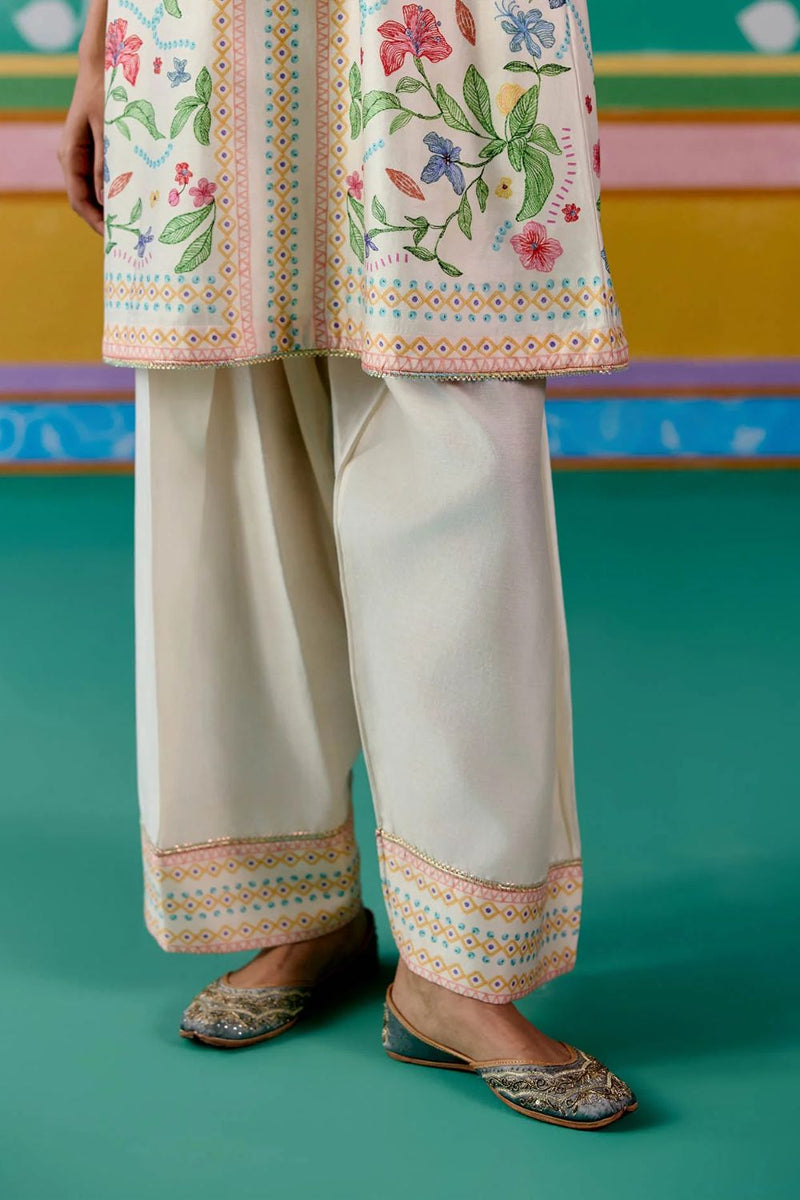 Ecru Floral Square Neck Kurta Set chanderi Buy Ecru Floral Square Neck Kurta Set from C&W | Light Kurta Sets for Women by Label Mogra in ecru color for women in Singapore