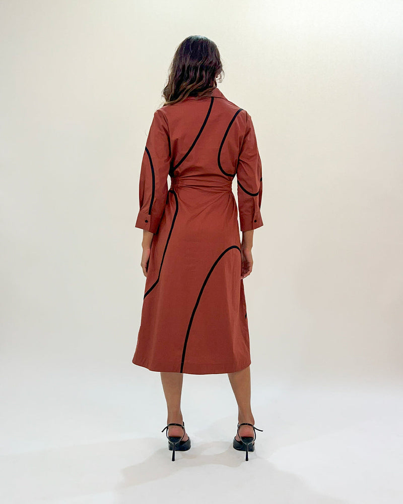Yara tape dress-Brown & Black 100% cotton Buy Yara tape dress-Brown & Black from C&W | Dresses for Women by Leh Studios in brown color for women in Singapore