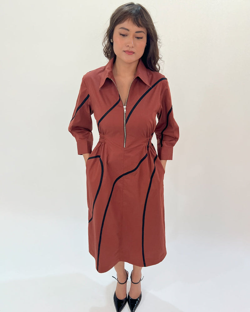 Yara tape dress-Brown & Black 100% cotton Buy Yara tape dress-Brown & Black from C&W | Dresses for Women by Leh Studios in brown color for women in Singapore