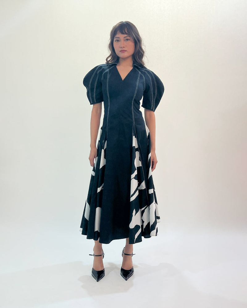 Stream Godet dress 100% cotton Buy Stream Godet dress from C&W | Dresses for Women by Leh Studios in black color for women in Singapore
