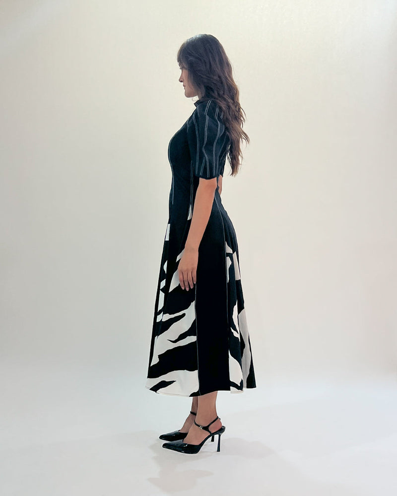 Stream Godet dress 100% cotton Buy Stream Godet dress from C&W | Dresses for Women by Leh Studios in black color for women in Singapore