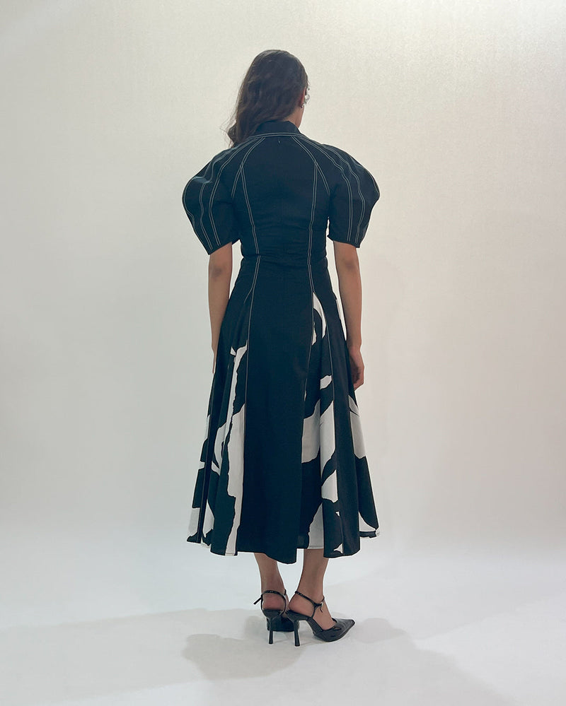 Stream Godet dress 100% cotton Buy Stream Godet dress from C&W | Dresses for Women by Leh Studios in black color for women in Singapore