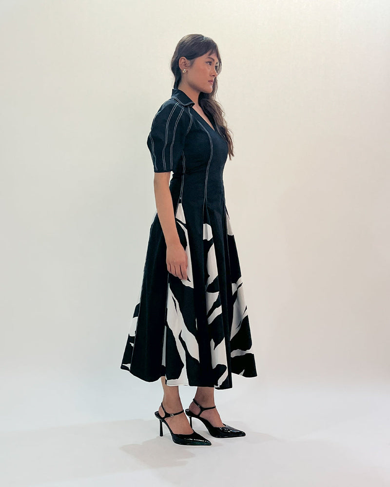 Stream Godet dress 100% cotton Buy Stream Godet dress from C&W | Dresses for Women by Leh Studios in black color for women in Singapore
