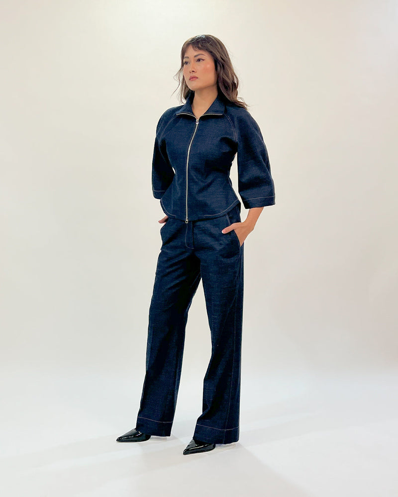 Denim Zip Top linen Buy Denim Zip Top from C&W | Tops And Shirts for Women by Leh Studios in blue color for women in Singapore