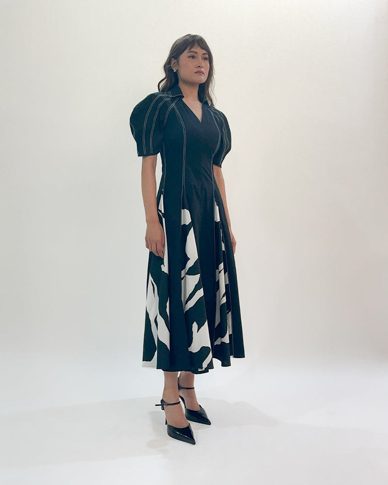Stream Godet dress 100% cotton Buy Stream Godet dress from C&W | Dresses for Women by Leh Studios in black color for women in Singapore