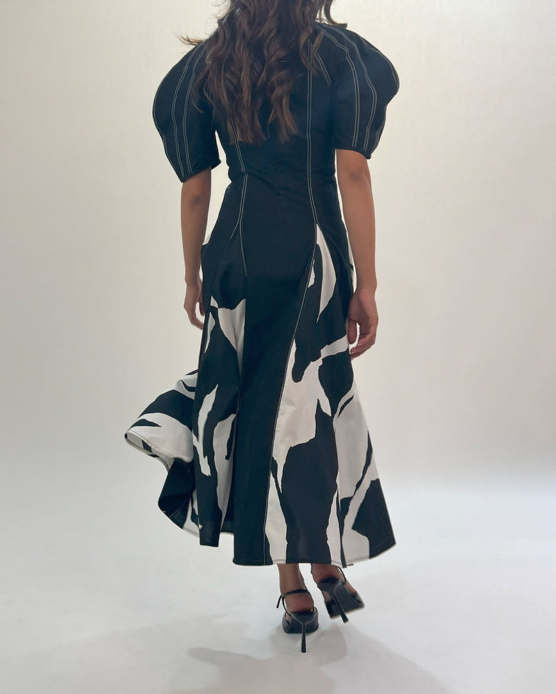 Stream Godet dress 100% cotton Buy Stream Godet dress from C&W | Dresses for Women by Leh Studios in black color for women in Singapore