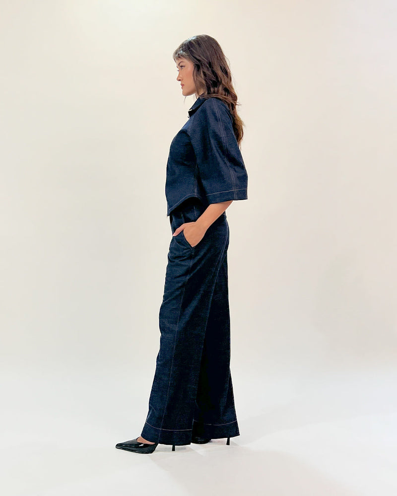 Denim Zip Top linen Buy Denim Zip Top from C&W | Tops And Shirts for Women by Leh Studios in blue color for women in Singapore
