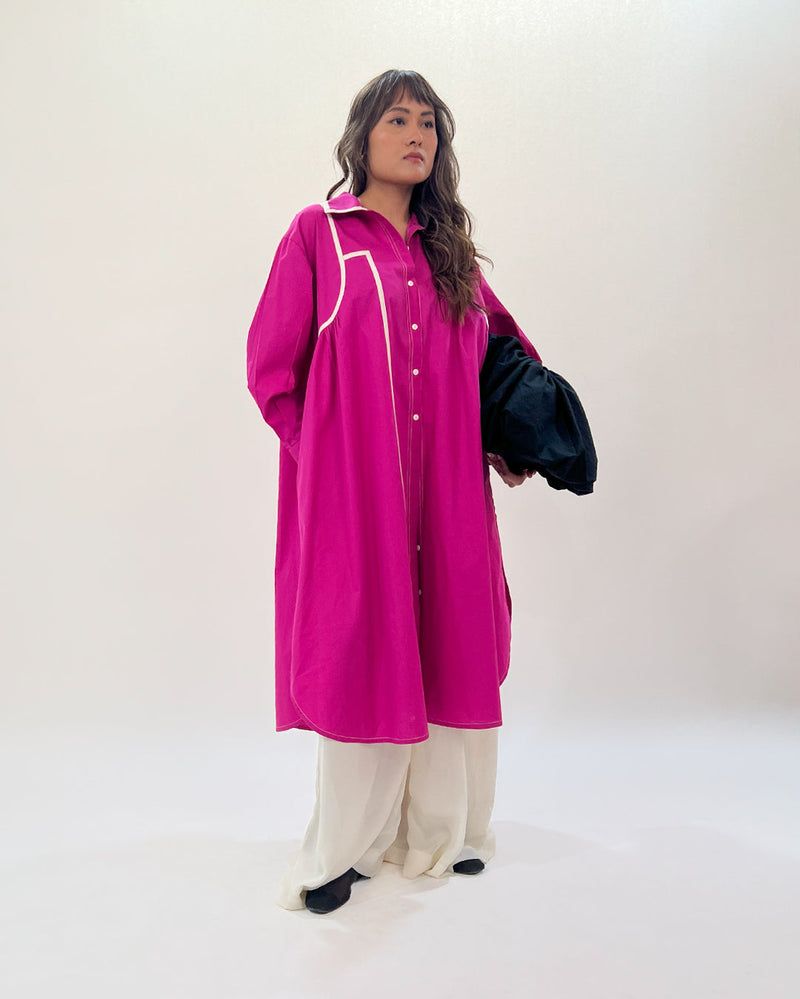 Line shirt dress-Fuchsia 100% cotton Buy Line shirt dress-Fuchsia from C&W | Dresses for Women by Leh Studios for women in Singapore