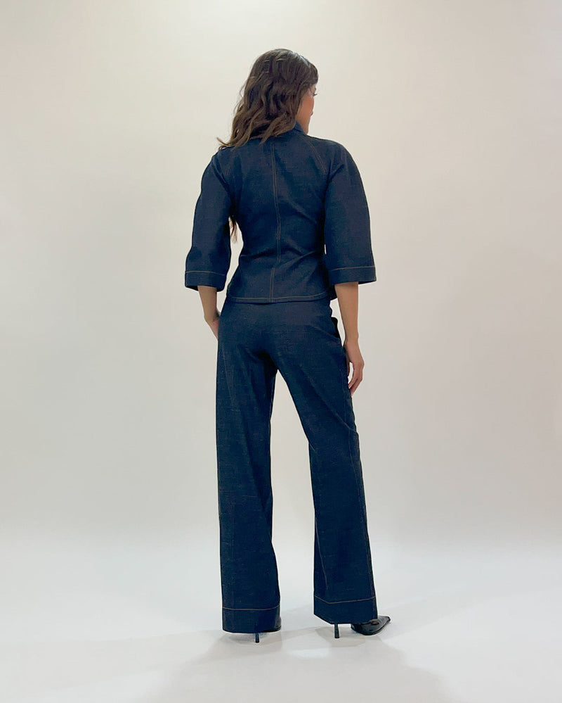 Flared denim pants 100% cotton Buy Flared denim pants from C&W | Pants/Trousers for Women by Leh Studios in blue color for women in Singapore