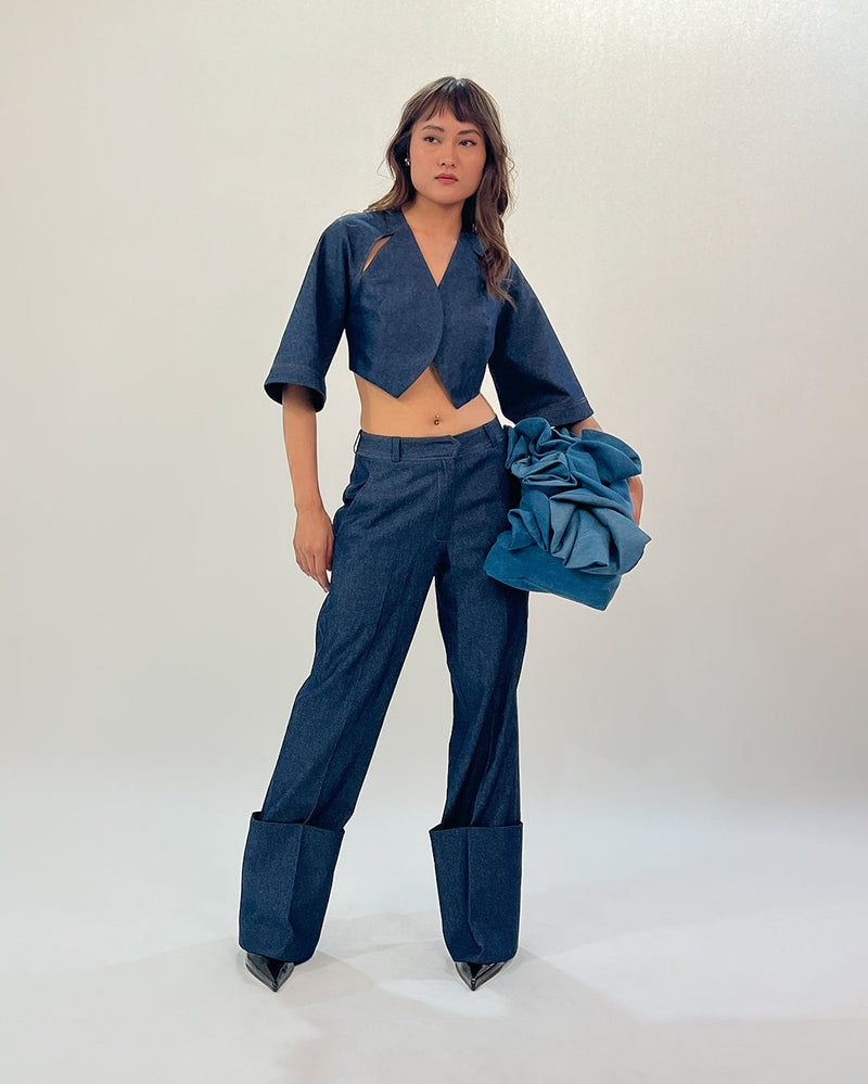 Folded hem pant Buy Folded hem pant from C&W | Pants/Trousers for Women by Leh Studios in blue color for women in Singapore