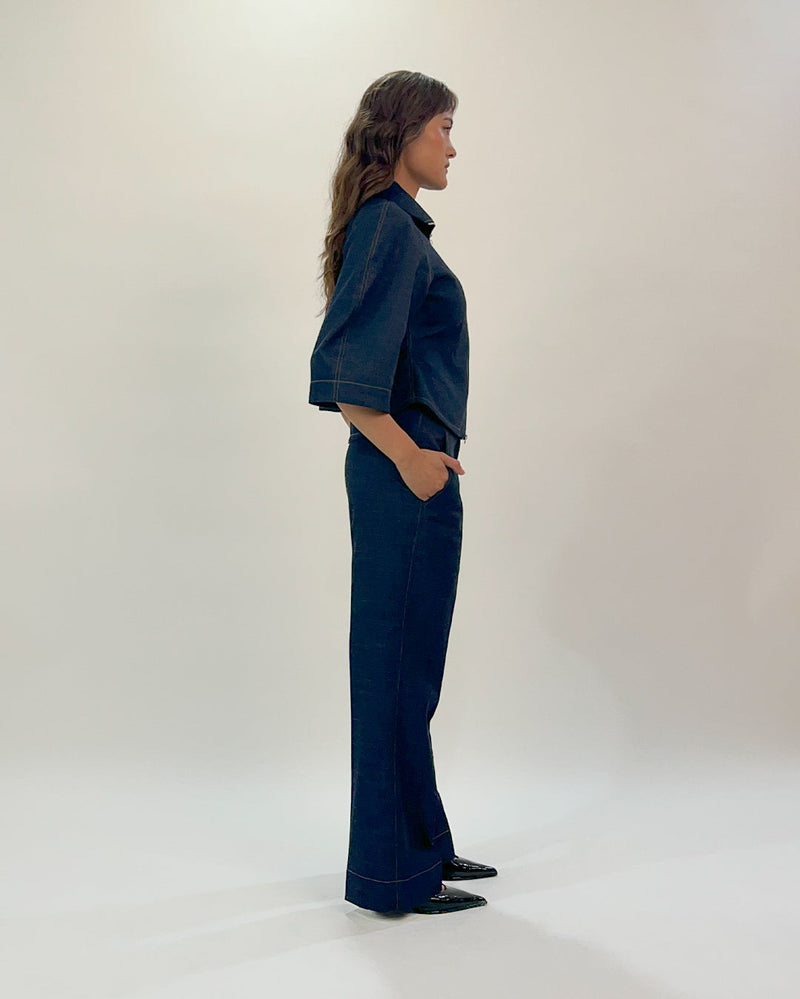 Denim Zip Top linen Buy Denim Zip Top from C&W | Tops And Shirts for Women by Leh Studios in blue color for women in Singapore