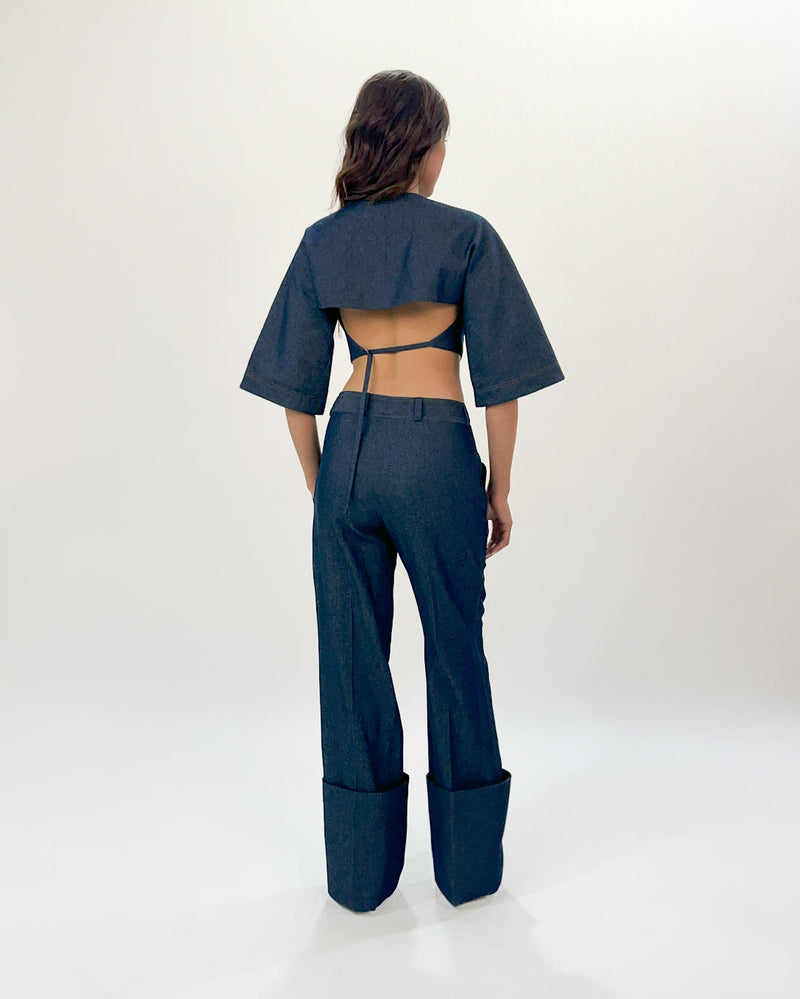 Back straped top linen Buy Back straped top from C&W | Tops And Shirts for Women by Leh Studios in blue color for women in Singapore