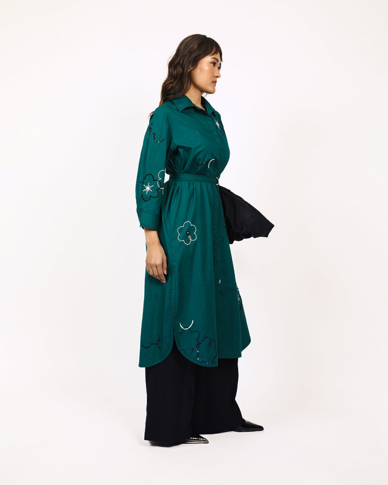 Ditsy embroidered fence shirt 100% cotton Buy Ditsy embroidered fence shirt from C&W | Dresses for Women by Leh Studios in green color for women in Singapore