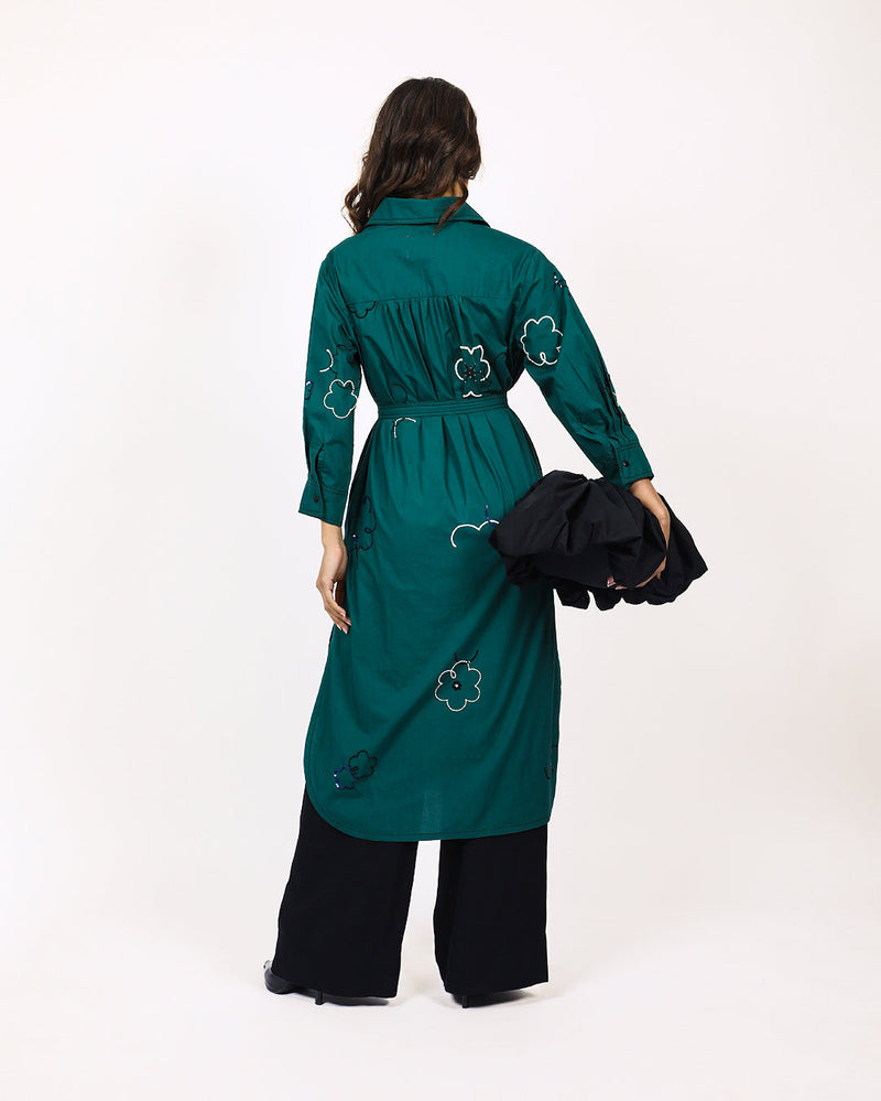 Ditsy embroidered fence shirt 100% cotton Buy Ditsy embroidered fence shirt from C&W | Dresses for Women by Leh Studios in green color for women in Singapore