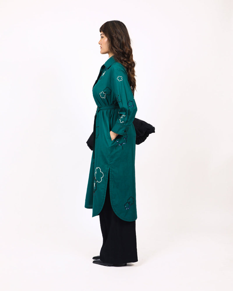 Ditsy embroidered fence shirt 100% cotton Buy Ditsy embroidered fence shirt from C&W | Dresses for Women by Leh Studios in green color for women in Singapore
