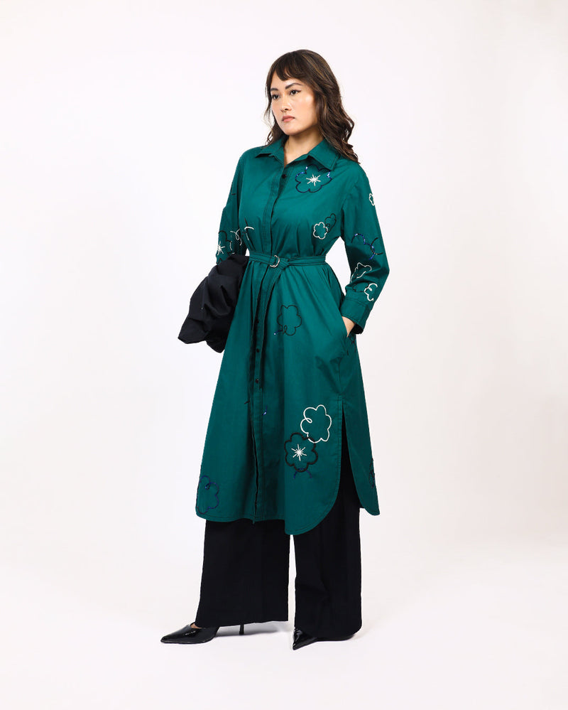 Ditsy embroidered fence shirt 100% cotton Buy Ditsy embroidered fence shirt from C&W | Dresses for Women by Leh Studios in green color for women in Singapore