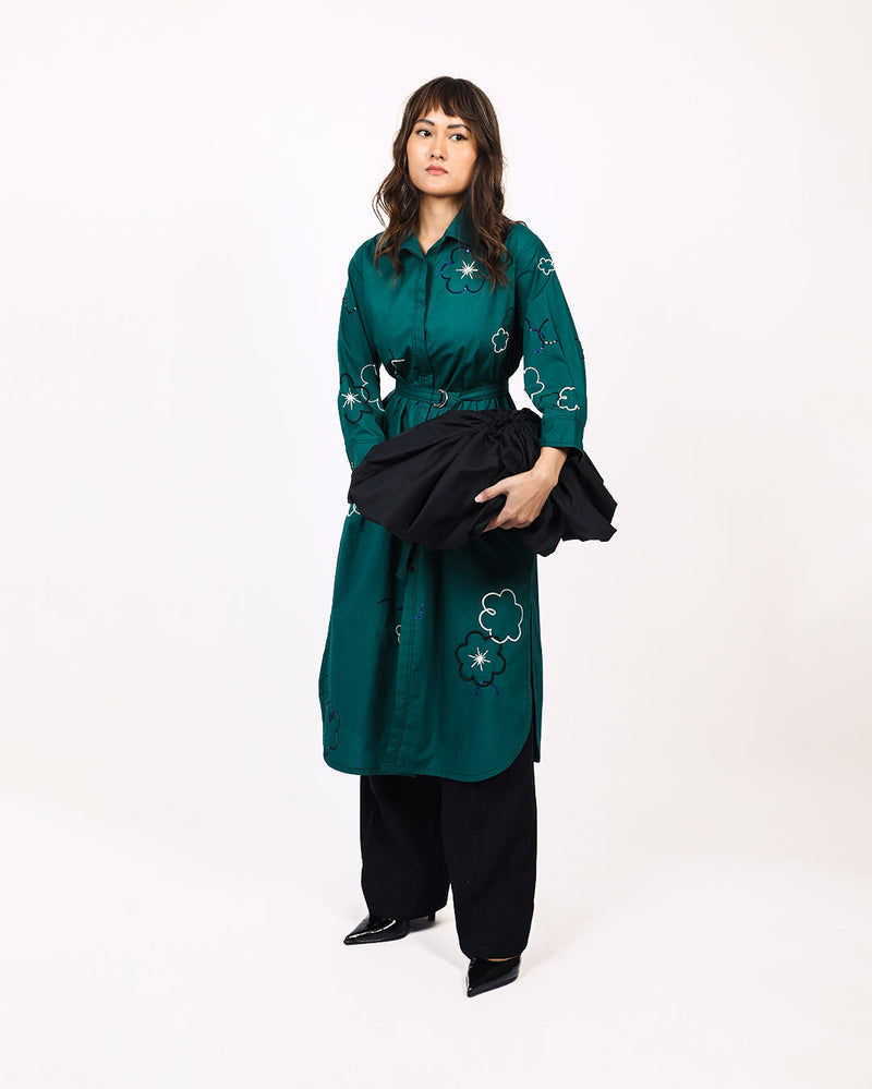 Ditsy embroidered fence shirt 100% cotton Buy Ditsy embroidered fence shirt from C&W | Dresses for Women by Leh Studios in green color for women in Singapore