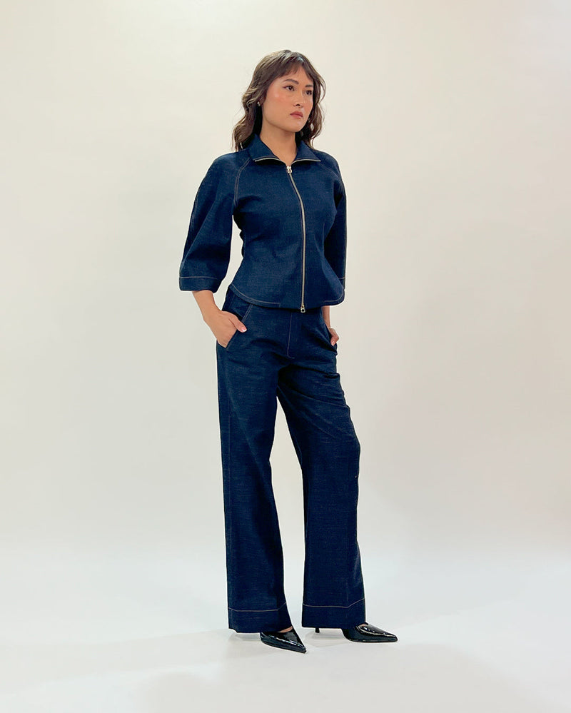 Denim Zip Top linen Buy Denim Zip Top from C&W | Tops And Shirts for Women by Leh Studios in blue color for women in Singapore