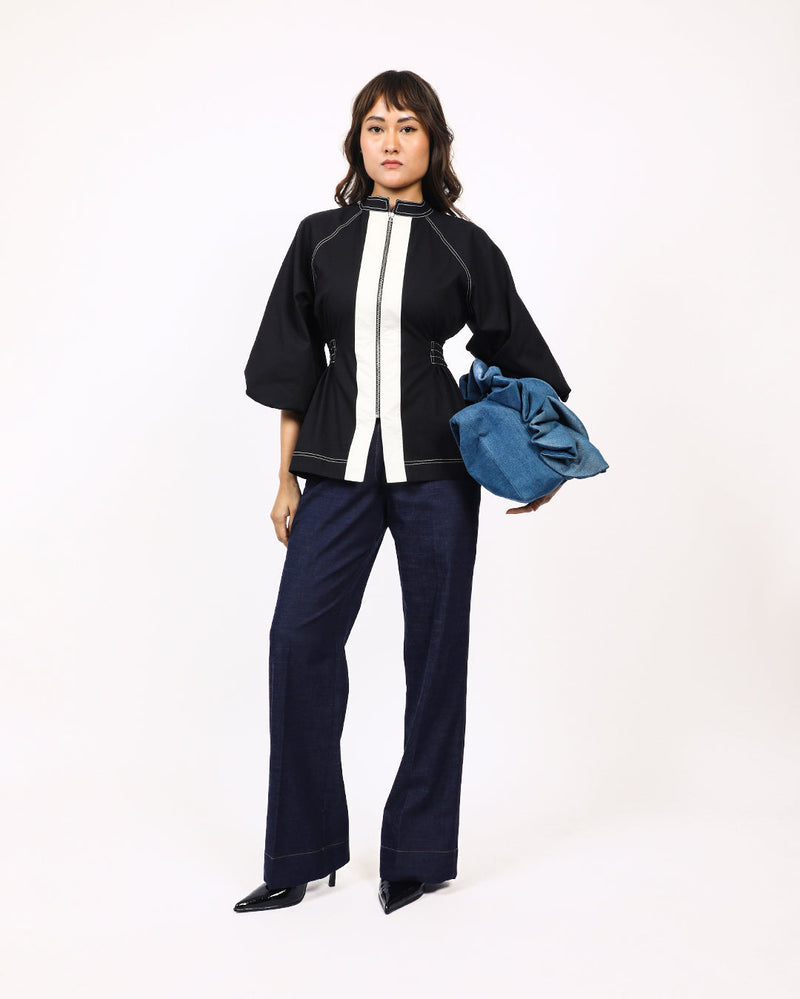 Lana Top-Black & Off White 100% cotton Buy Lana Top from C&W | Tops And Shirts for Women by Leh Studios in black color for women in Singapore