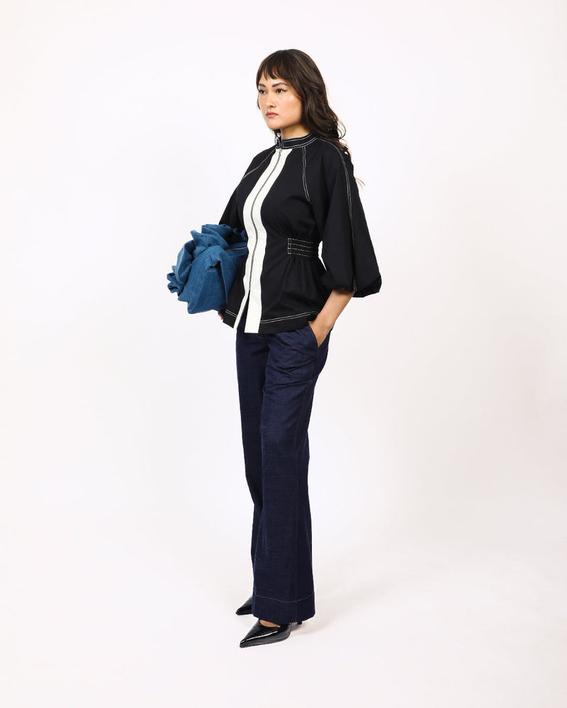Lana Top-Black & Off White 100% cotton Buy Lana Top from C&W | Tops And Shirts for Women by Leh Studios in black color for women in Singapore