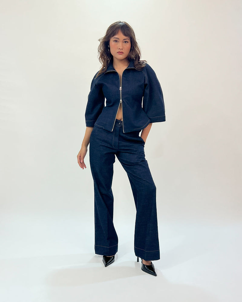 Denim Zip Top linen Buy Denim Zip Top from C&W | Tops And Shirts for Women by Leh Studios in blue color for women in Singapore