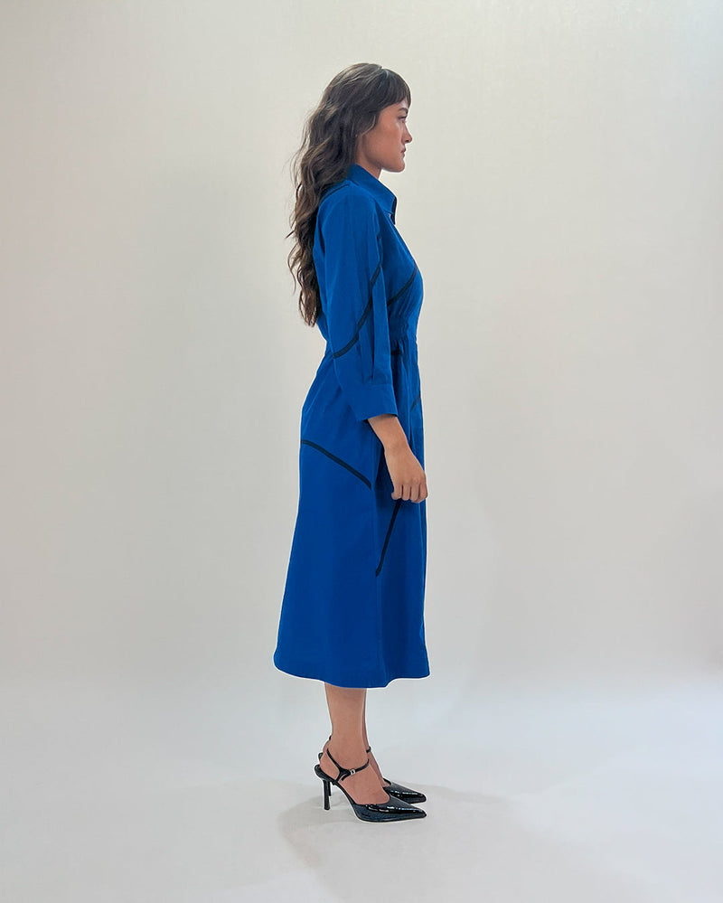 Yara tape dress-E.blue & Navy 100% cotton Buy Yara tape dress-E.blue & Navy from C&W | Dresses for Women by Leh Studios in navy color for women in Singapore