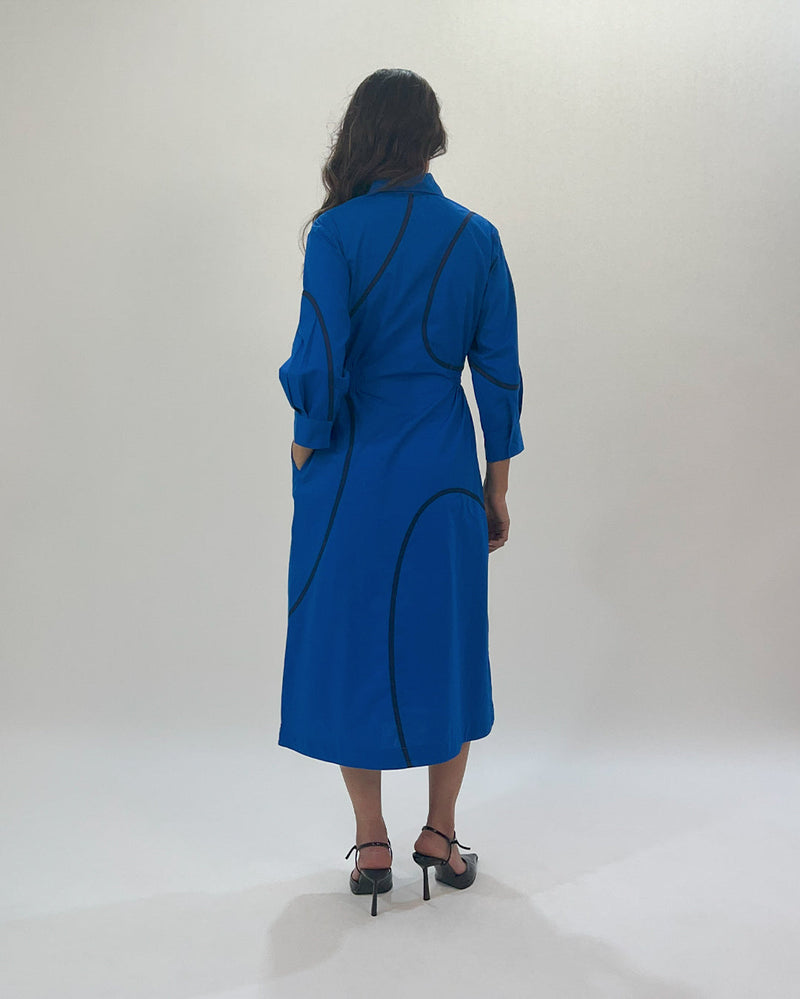 Yara tape dress-E.blue & Navy 100% cotton Buy Yara tape dress-E.blue & Navy from C&W | Dresses for Women by Leh Studios in navy color for women in Singapore