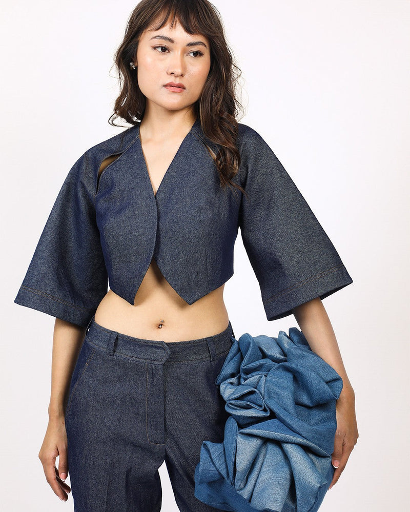 Back straped top linen Buy Back straped top from C&W | Tops And Shirts for Women by Leh Studios in blue color for women in Singapore