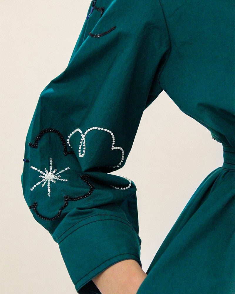 Ditsy embroidered fence shirt 100% cotton Buy Ditsy embroidered fence shirt from C&W | Dresses for Women by Leh Studios in green color for women in Singapore