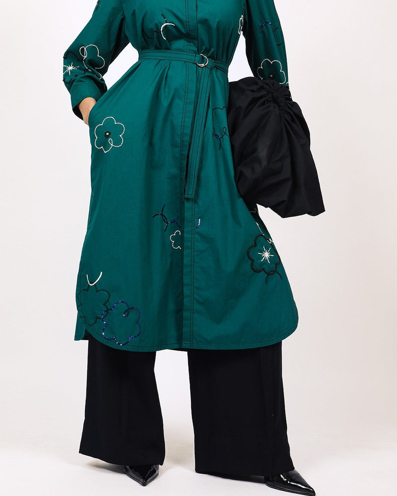 Ditsy embroidered fence shirt 100% cotton Buy Ditsy embroidered fence shirt from C&W | Dresses for Women by Leh Studios in green color for women in Singapore