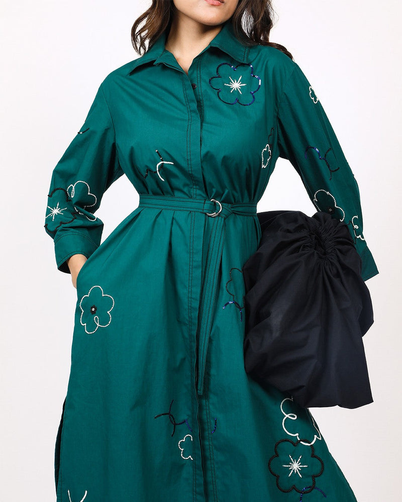 Ditsy embroidered fence shirt 100% cotton Buy Ditsy embroidered fence shirt from C&W | Dresses for Women by Leh Studios in green color for women in Singapore
