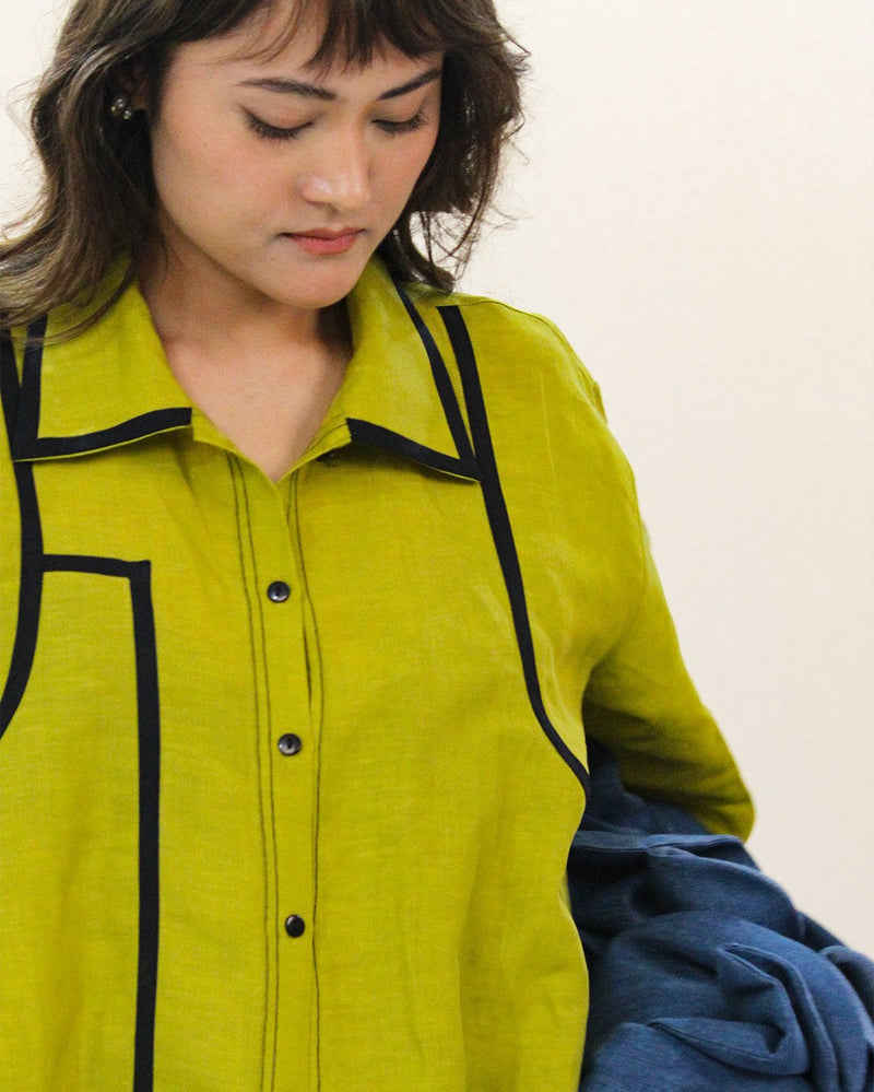 Line shirt 100% cotton Buy Line shirt from C&W | Tops And Shirts for Women by Leh Studios in green color for women in Singapore