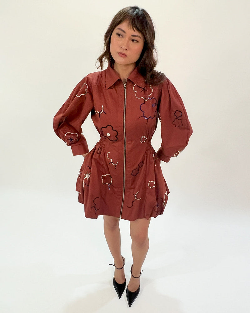 Embroidered bubble hem dress 100% cotton Buy Embroidered bubble hem dress from C&W | Dresses for Women by Leh Studios in brown color for women in Singapore
