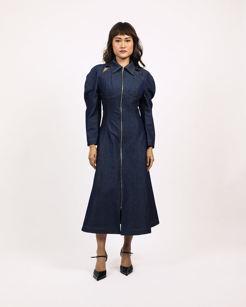 Denim Zip Dress 100% cotton Buy Denim Zip Dress from C&W | Dresses for Women by Leh Studios in blue color for women in Singapore