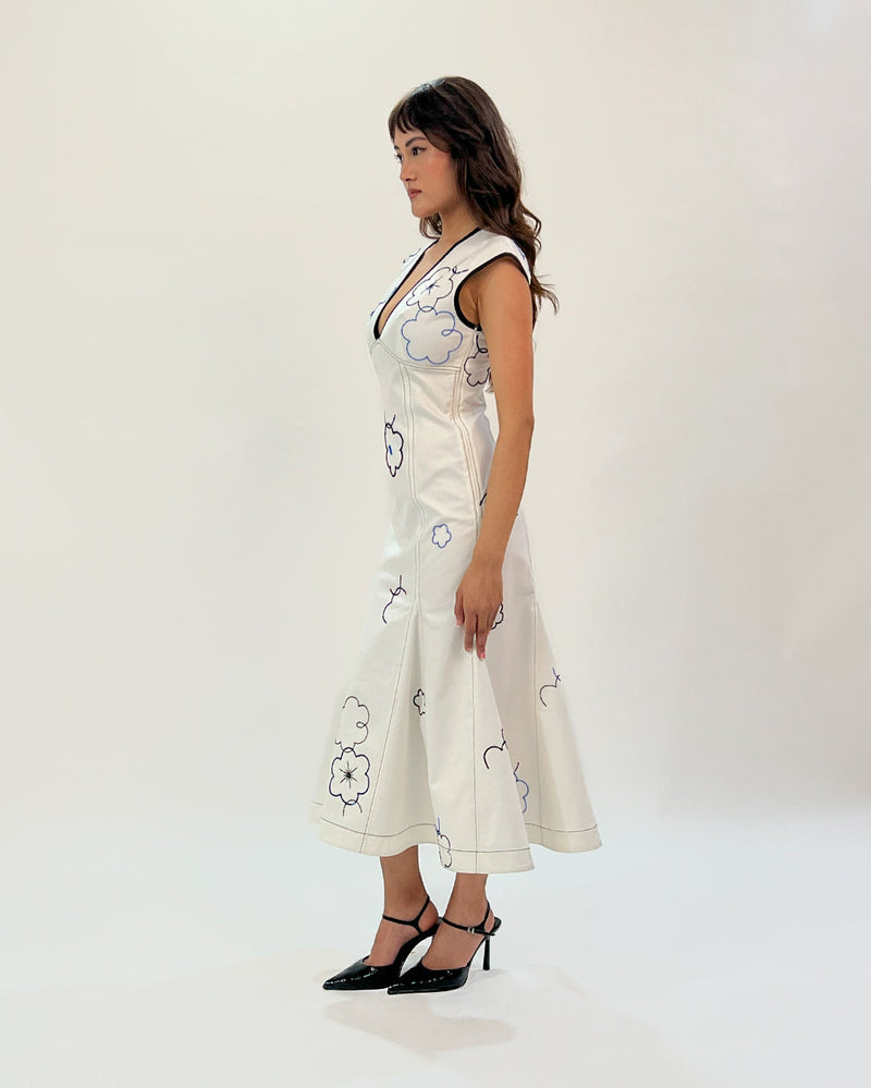 Peony embellished dress 100% cotton Buy Peony embellished dress from C&W | Dresses for Women by Leh Studios in white color for women in Singapore