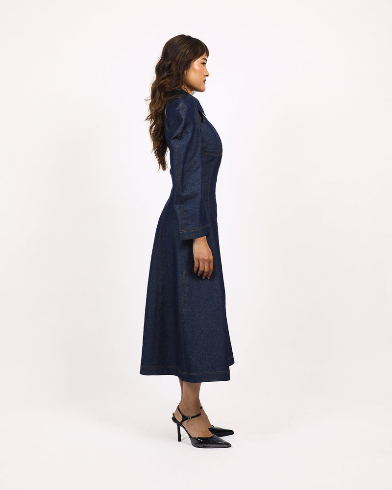 Denim Zip Dress 100% cotton Buy Denim Zip Dress from C&W | Dresses for Women by Leh Studios in blue color for women in Singapore