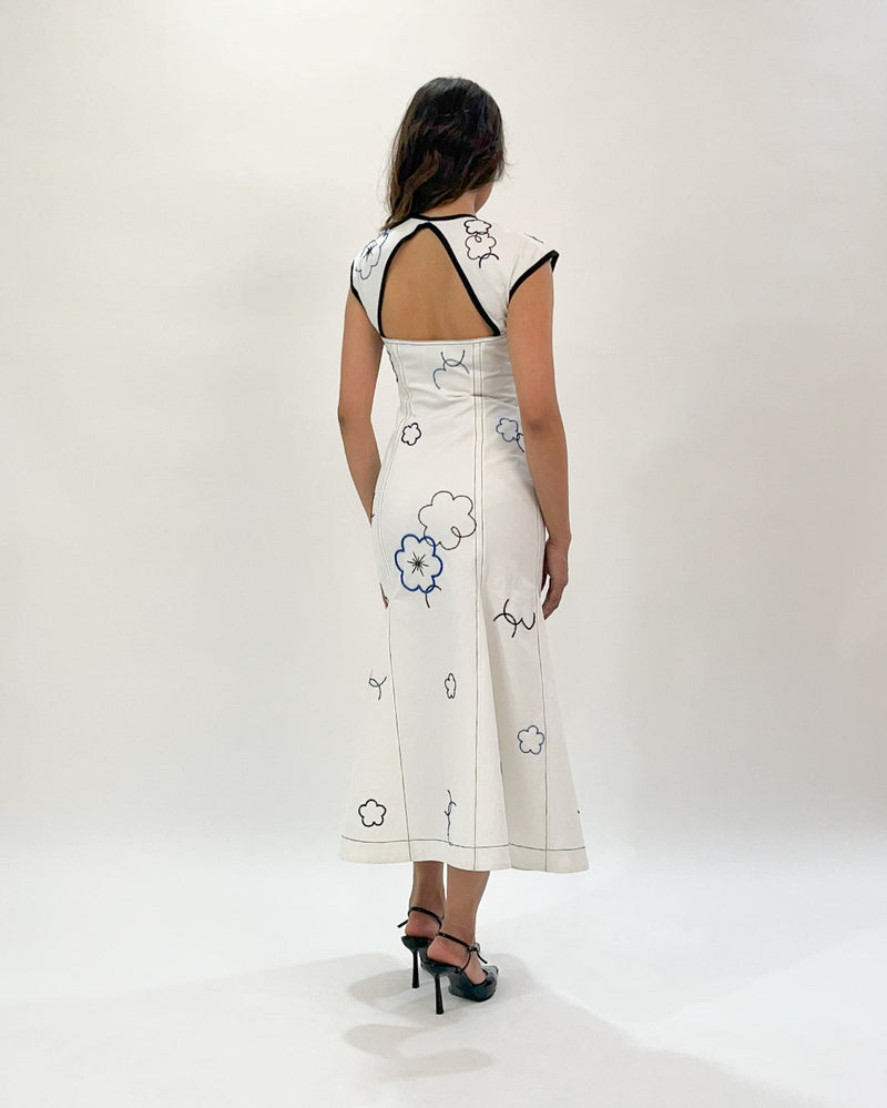 Peony embellished dress 100% cotton Buy Peony embellished dress from C&W | Dresses for Women by Leh Studios in white color for women in Singapore
