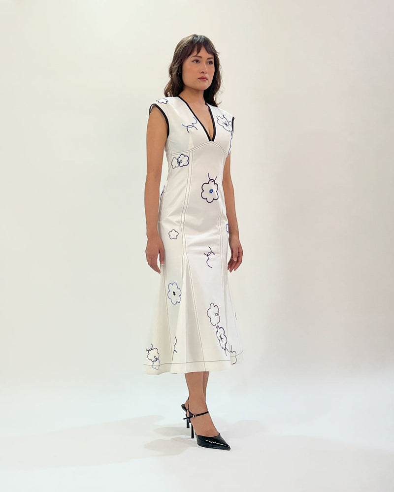 Peony embellished dress 100% cotton Buy Peony embellished dress from C&W | Dresses for Women by Leh Studios in white color for women in Singapore