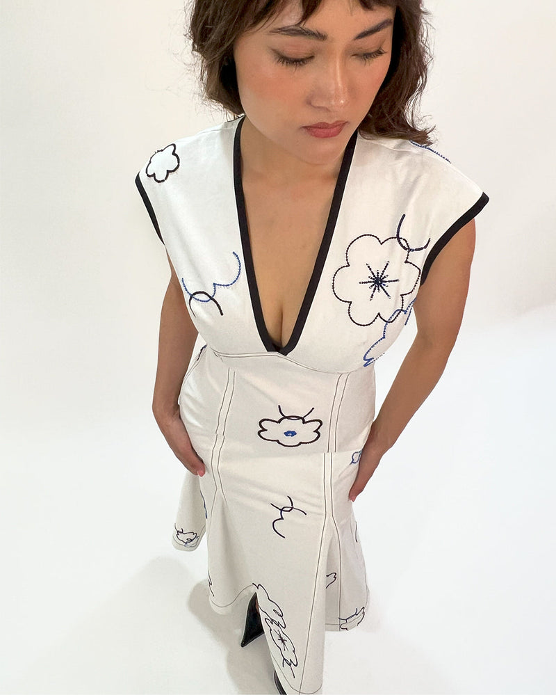 Peony embellished dress 100% cotton Buy Peony embellished dress from C&W | Dresses for Women by Leh Studios in white color for women in Singapore