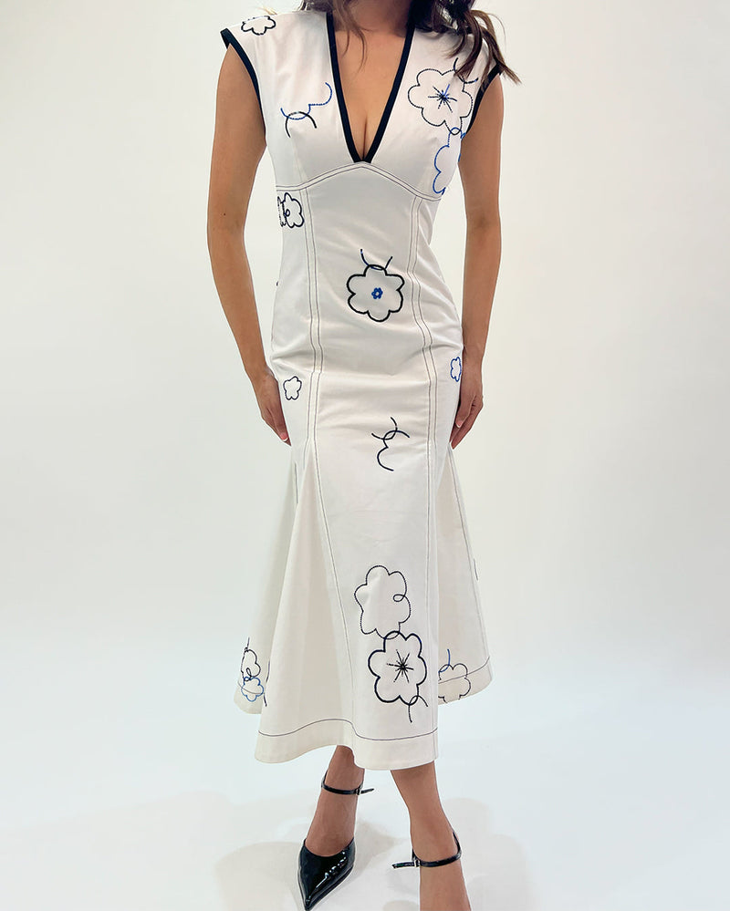 Peony embellished dress 100% cotton Buy Peony embellished dress from C&W | Dresses for Women by Leh Studios in white color for women in Singapore