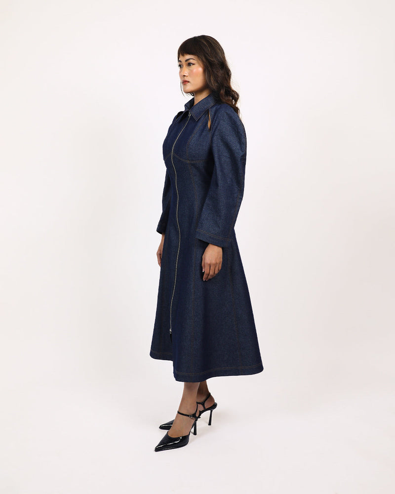 Denim Zip Dress 100% cotton Buy Denim Zip Dress from C&W | Dresses for Women by Leh Studios in blue color for women in Singapore