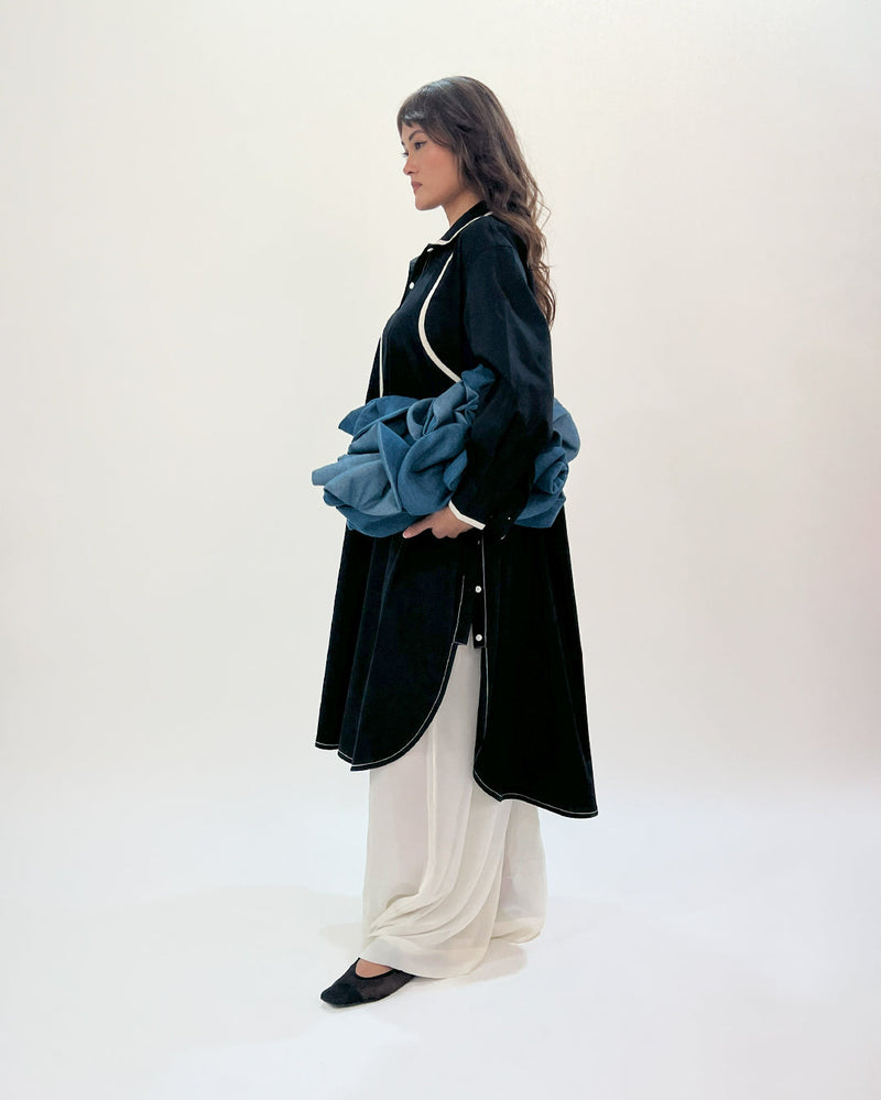 Line shirt dress-Raven 100% cotton Buy Line shirt dress-Raven from C&W | Dresses for Women by Leh Studios for women in Singapore