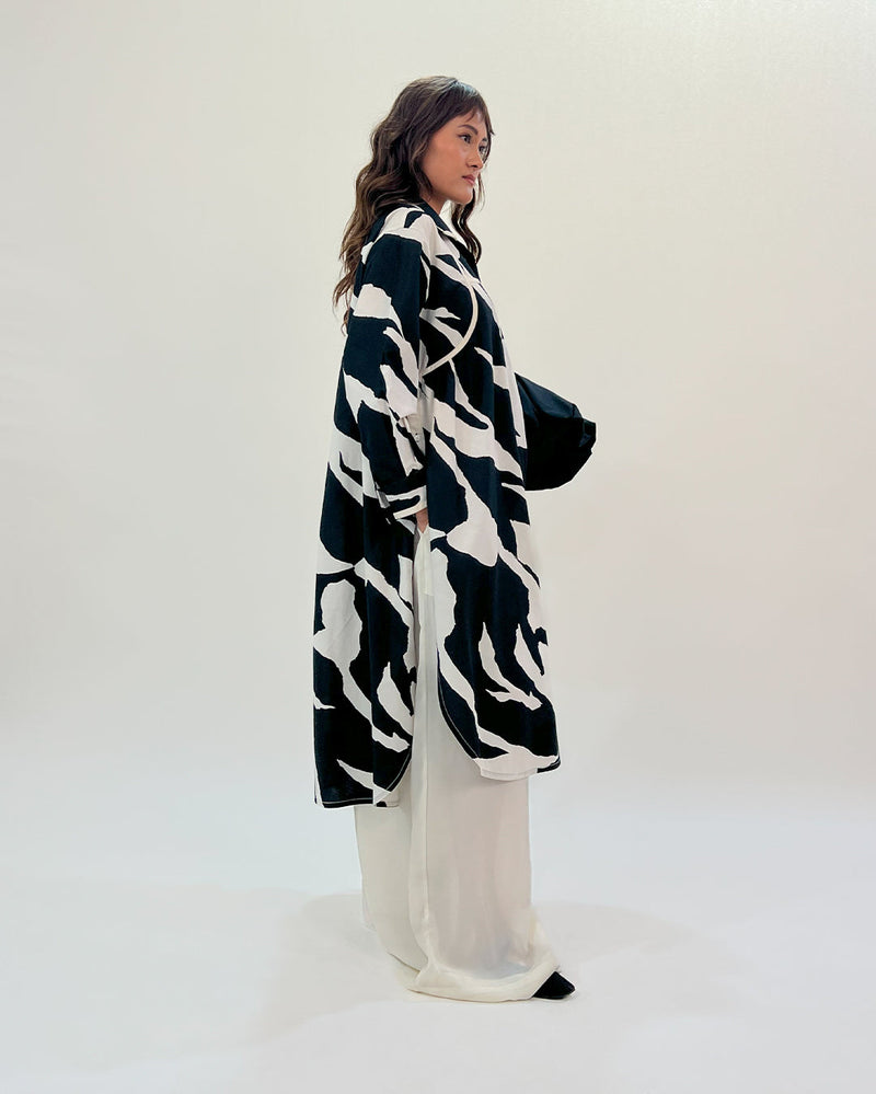 Line shirt dress-Black & White 100% cotton Buy Line shirt dress-Black & White from C&W | Dresses for Women by Leh Studios in black color for women in Singapore