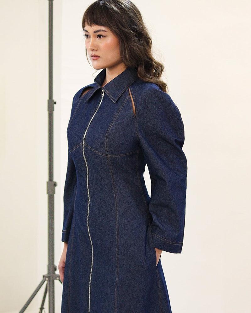 Denim Zip Dress 100% cotton Buy Denim Zip Dress from C&W | Dresses for Women by Leh Studios in blue color for women in Singapore