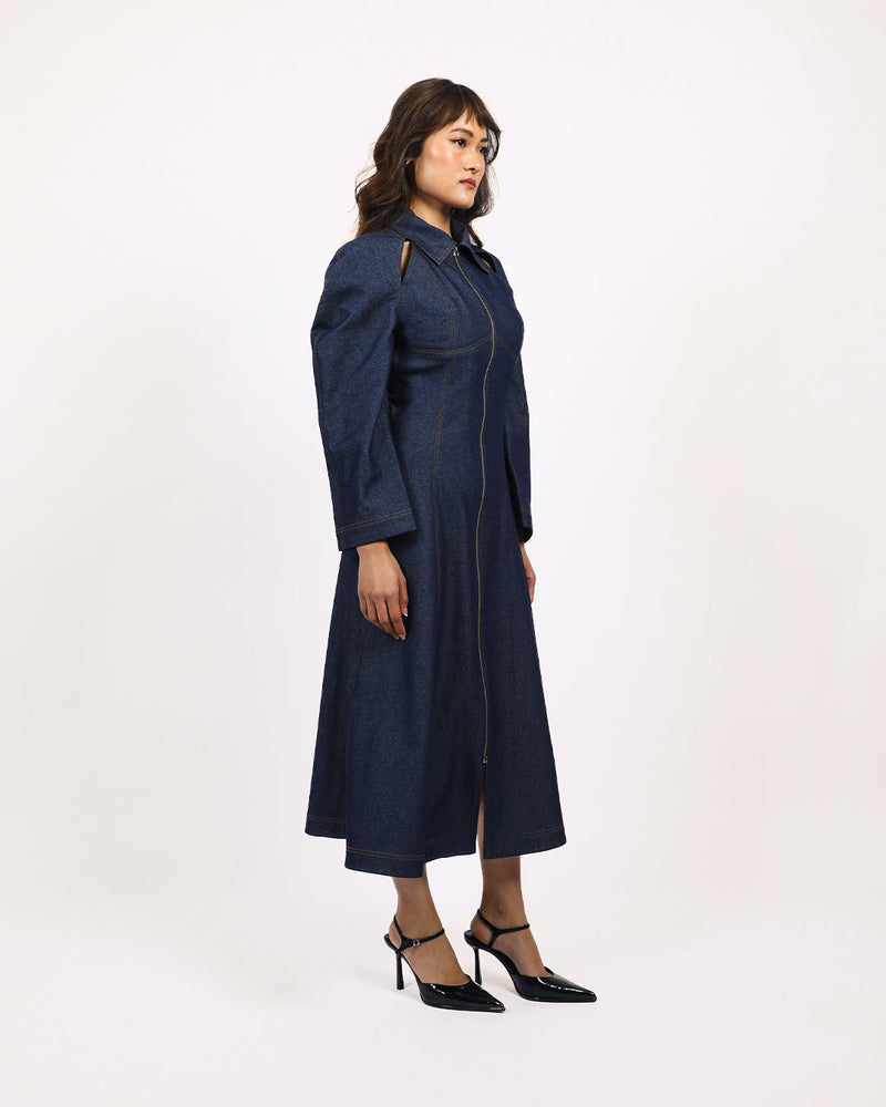 Denim Zip Dress 100% cotton Buy Denim Zip Dress from C&W | Dresses for Women by Leh Studios in blue color for women in Singapore