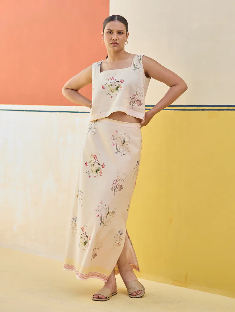 Leena Floral Co-ord Set 
- Sand linen by Manan in natural color for women in Singapore
